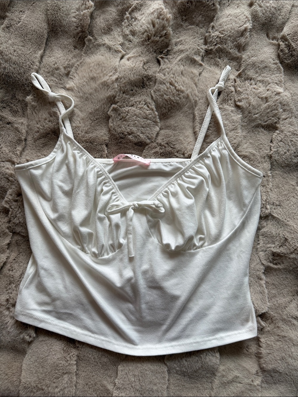 Blueblush White Ruched Tie-Front Cami Tank - Size L